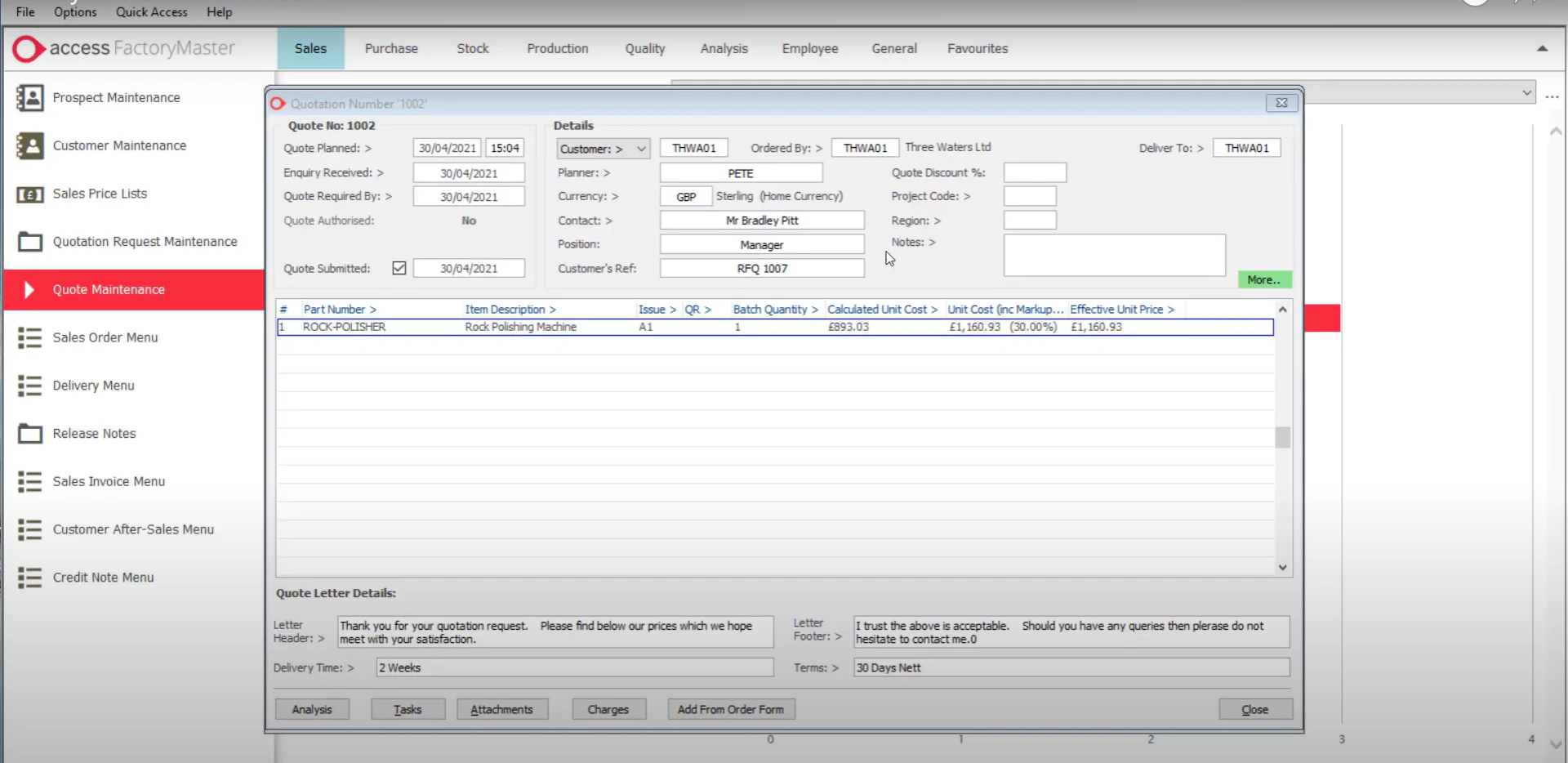 screenshot of Access FactoryMaster MRP